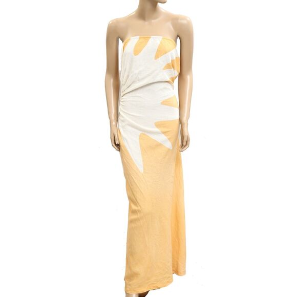 Anthropologie Celandine Strapless Cutout Linen-Blend Dress Sun Print L/XL 282022 - Picture 4 of 7
